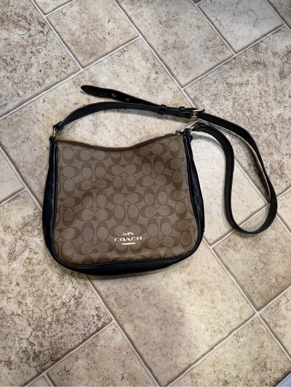 Coach Ellie Brown and Black Signature Canvas Crossbody Bag
